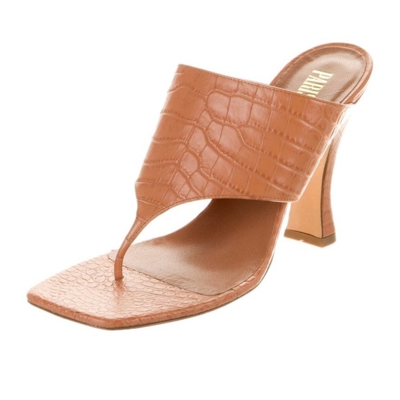 Paris Texas Croc-Embossed Leather Heeled Thong Sandal sz 36.5 - Picture 3 of 8